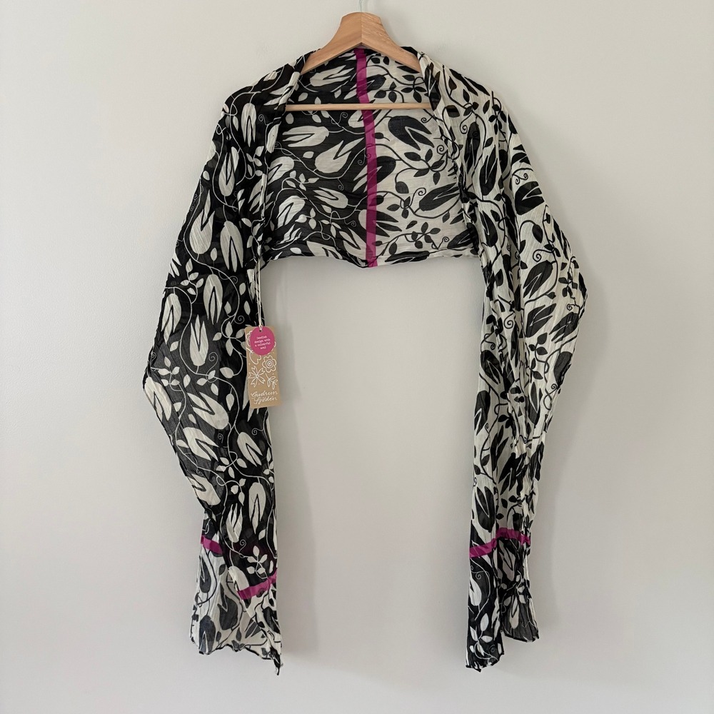 Gudrun Sjoden Scarf Kelly One Size Black White Floral Organic Cotton